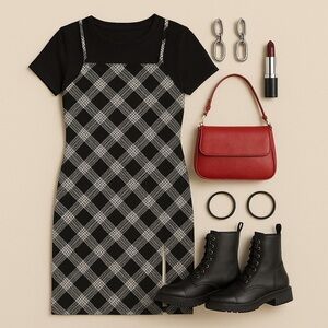 No Boundaries Black & White Plaid Jumper Dress – Size Large